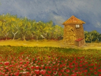 Coquelicots et moulin